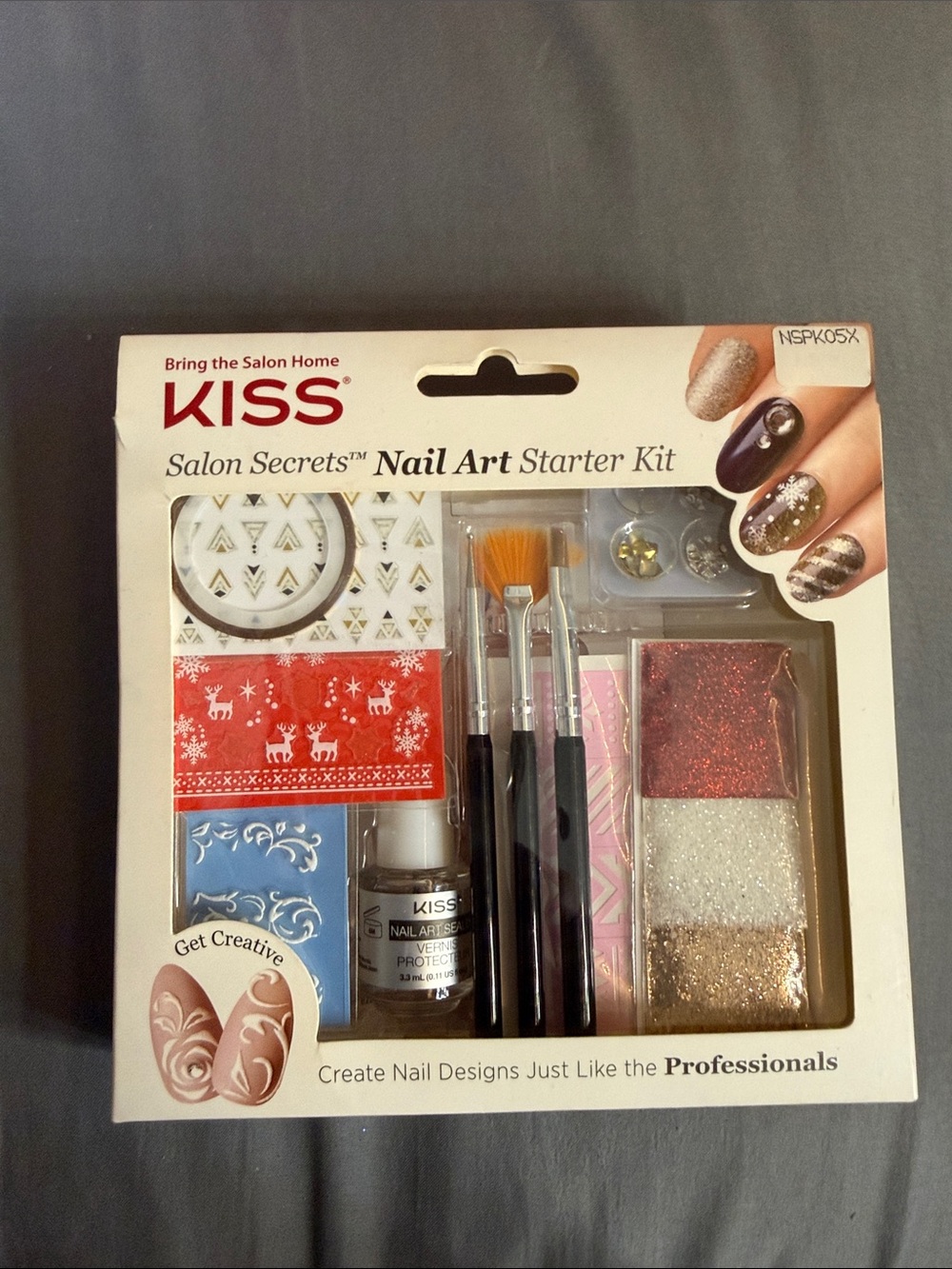 KISS Nail Art Starter Kit - Red White Gold Silver Black Pink Blue